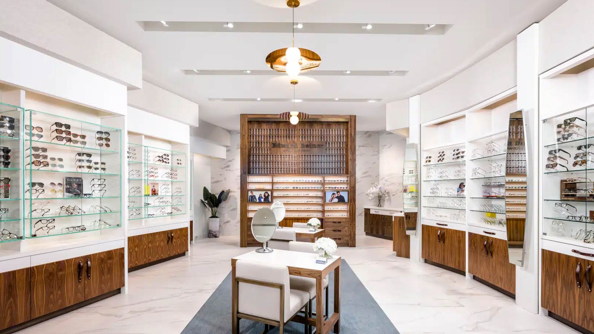 Luxury optical showroom with curated eyewear display