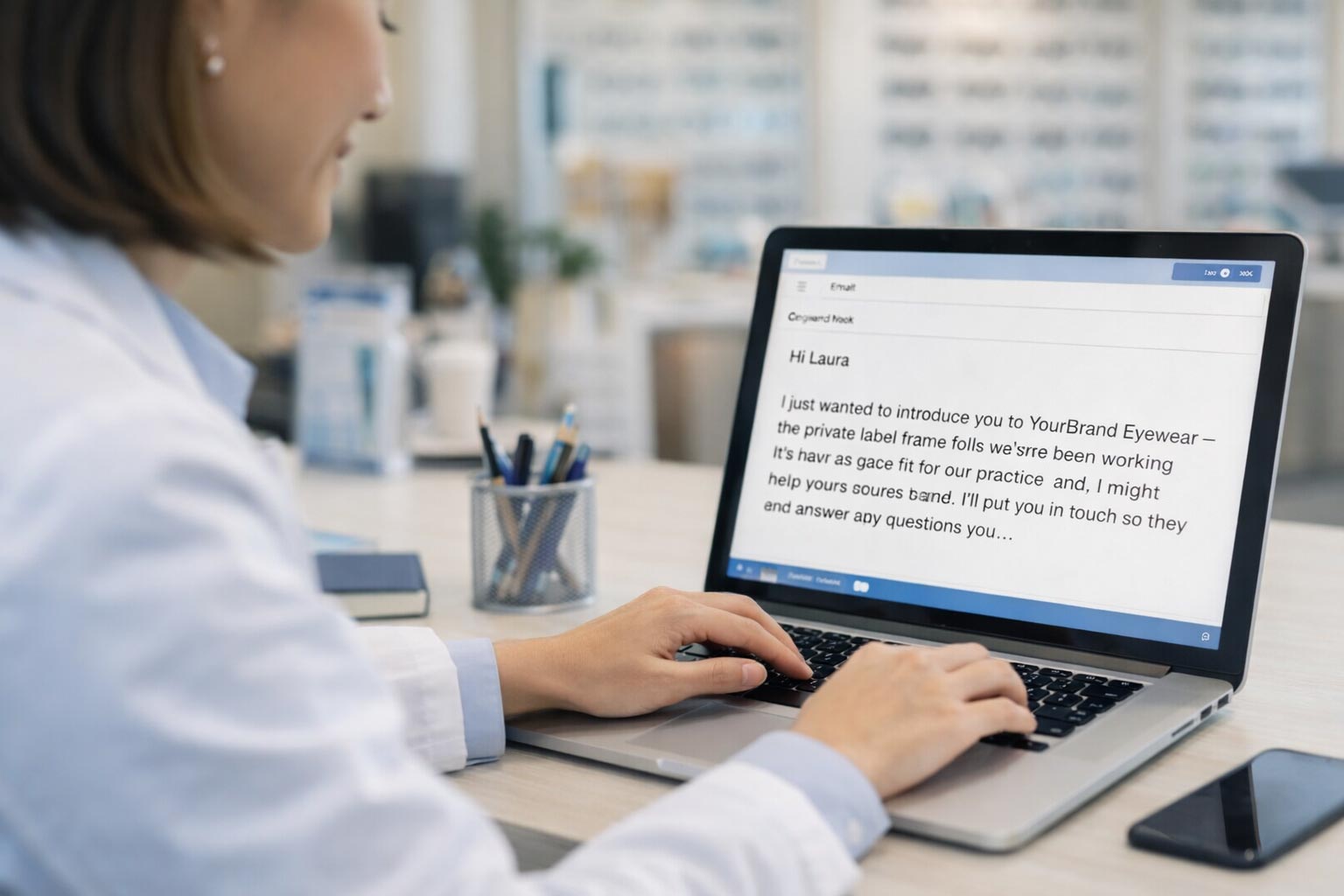 Optometrist sending a referral email