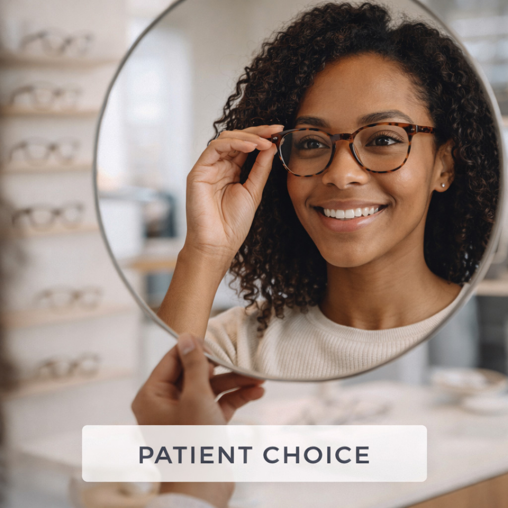 Patient choosing private label frames in-office